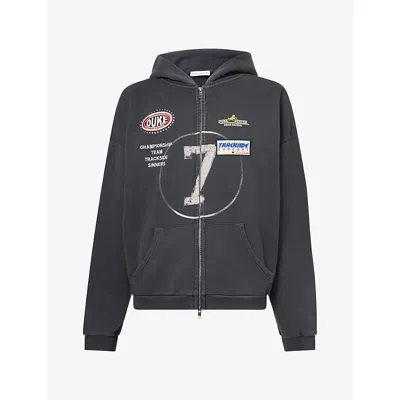 Duke + Dexter Mens Duke & Dexter Dr4 Eat Dirt Washed Embroidered Cotton Hoody In Black