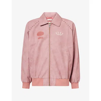 Duke + Dexter Mens Duke & Dexter Dr4 Sunfaded Studded Faux-leather Bomber Jacket In Rose