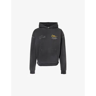 Duke & Dexter Mens Kangaroo-pocket Graphic-print Relaxed-fit Cotton-jersey Hoody Black