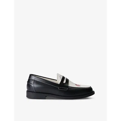 DUKE & DEXTER MENS BLK/WHITE WILDE KISS LEATHER PENNY LOAFERS EUR 46 / 12 UK