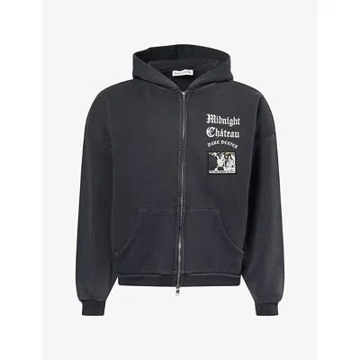 Duke + Dexter Mens Mc Washed Printed Cotton Hoody Black