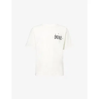 Duke & Dexter Mens Brand-print Crewneck Cotton-jersey T-shirt White Xl