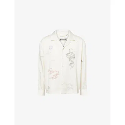 Duke + Dexter Mens Duke & Dexter Sketch-print Relaxed-fit Woven Shirt In White