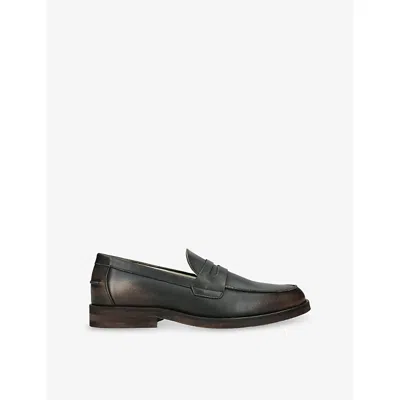 Duke + Dexter Mens Wilde Distressed Leather Penny Loafers Brown Eur 42 / 8 Uk