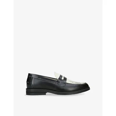 Duke + Dexter Mens Wilde Doberman Leather Penny Loafers Blk/white Eur 45 / 11 Uk In Black