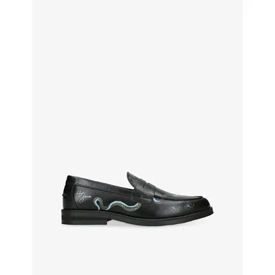 Duke + Dexter Mens Wilde Pleasant Dreams Snake Leather Penny Loafers Black/comb Eur 43 / 9 Uk