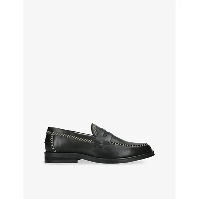 Duke + Dexter Mens Wilde Stitch Leather Penny Loafers Black Eur 42 / 8 Uk