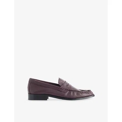 Duke + Dexter Mens Wine Ezra Ruched Leather Penny Loafers Eur 44 / 10 Uk In Burgundy