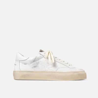 Duke + Dexter Women's Plus Designer Court White Distressed Sneaker - Women's
