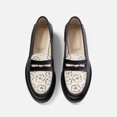 Duke & Dexter Women's Wilde Black Sketch Floral Penny Loafer - Women's In Black/floral