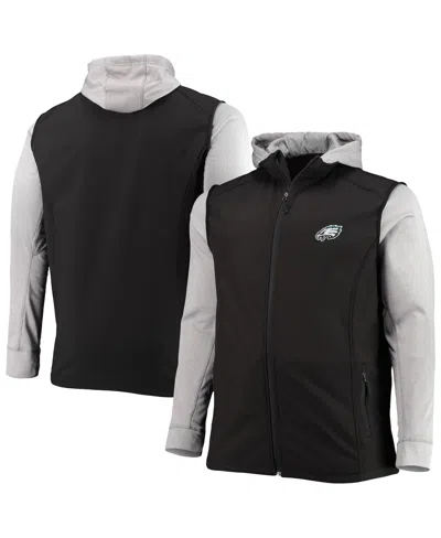 DUNBROOKE MEN'S DUNBROOKE BLACK AND GRAY PHILADELPHIA EAGLES BIG AND TALL ALPHA FULL-ZIP HOODIE JACKET
