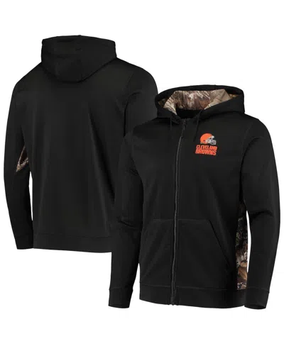 DUNBROOKE MEN'S DUNBROOKE BLACK, REALTREE CAMO CLEVELAND BROWNS DECOY TECH FLEECE FULL-ZIP HOODIE