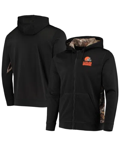 DUNBROOKE MEN'S DUNBROOKE BLACK, REALTREE CAMO CLEVELAND BROWNS DECOY TECH FLEECE FULL-ZIP HOODIE