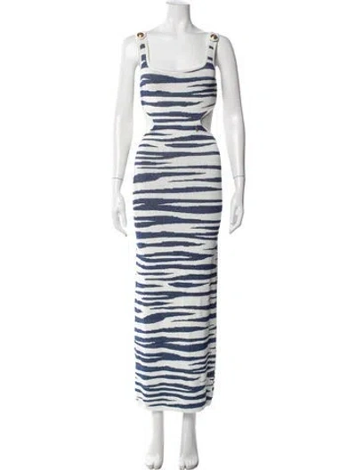Pre-owned Dundas Animal Print Long Dress In Blue/neutrals