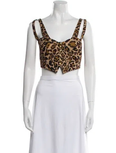 Pre-owned Dundas Animal Print Scoop Neck Crop Top W/ Tags In Brown
