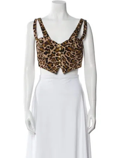 Pre-owned Dundas Animal Print V-neck Crop Top W/ Tags In Neutral