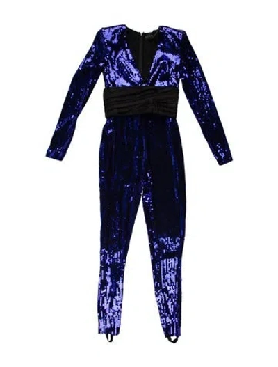 Pre-owned Dundas Colorblock Pattern V-neck Jumpsuit In Blue