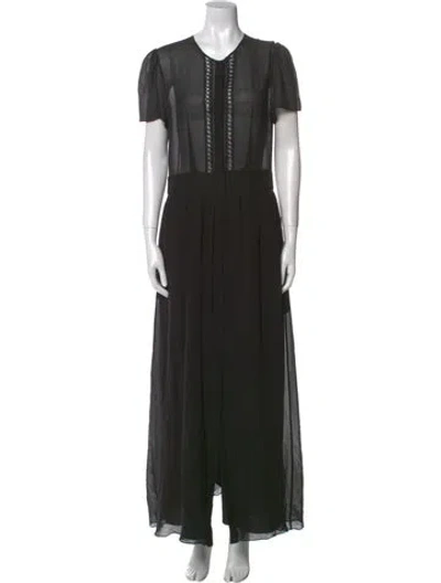 Pre-owned Dundas Crew Neck Long Dress In Black