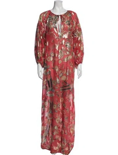 Pre-owned Dundas Floral Print Long Dress In Red