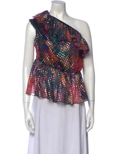 Pre-owned Dundas Floral Print One-shoulder Blouse In Purple