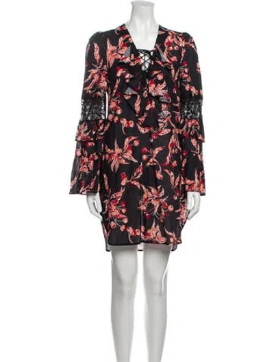 Pre-owned Dundas Floral Print V-neck Tunic In Black