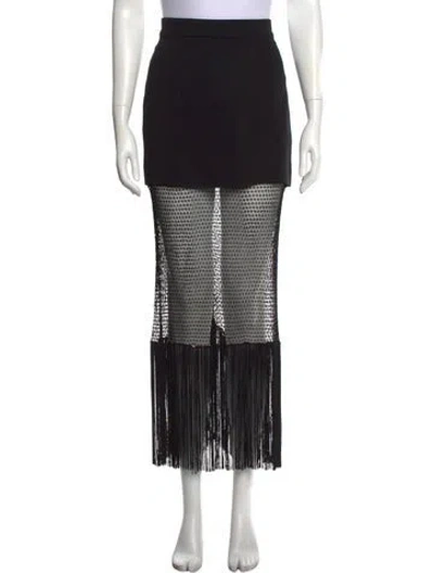 Pre-owned Dundas Fringe Trim Accent Long Skirt In Black