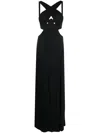 Dundas Gena Crossed Viscose Jersey Long Dress In Schwarz