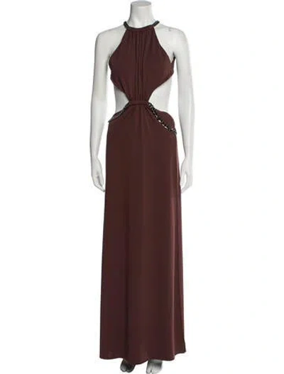 Pre-owned Dundas Halterneck Long Dress In Brown