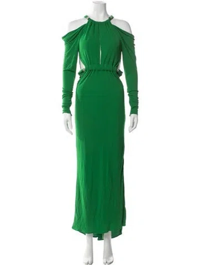 Pre-owned Dundas Halterneck Long Dress In Green