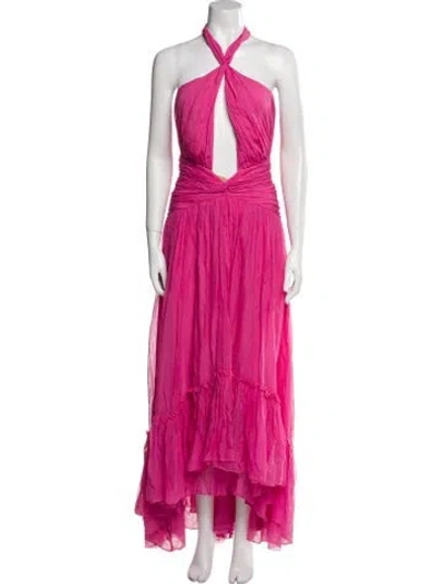 Pre-owned Dundas Halterneck Long Dress In Pink