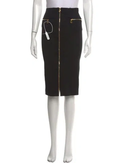 Pre-owned Dundas Leather Midi Length Skirt In Black