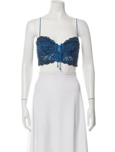 Pre-owned Dundas Linen Lace Pattern Crop Top In Black