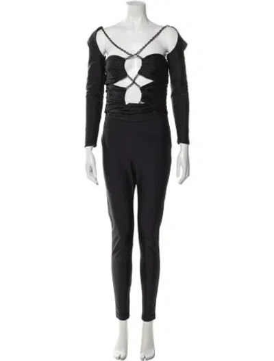 Pre-owned Dundas Nylon V-neck Jumpsuit In Black