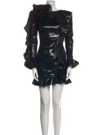 Pre-owned Dundas One-shoulder Mini Dress In Black
