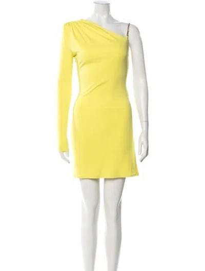 Pre-owned Dundas One-shoulder Mini Dress In Yellow