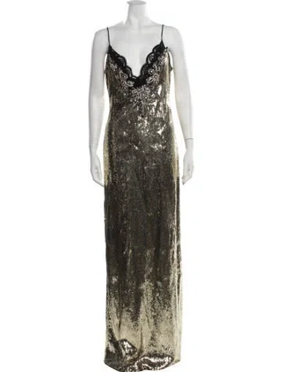Pre-owned Dundas Patterned Long Dress In Gold/metallic