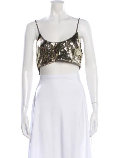 Pre-owned Dundas Patterned Scoop Neck Crop Top In White