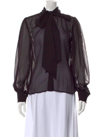Pre-owned Dundas Polka Dot Print Tie Neck Blouse In Black