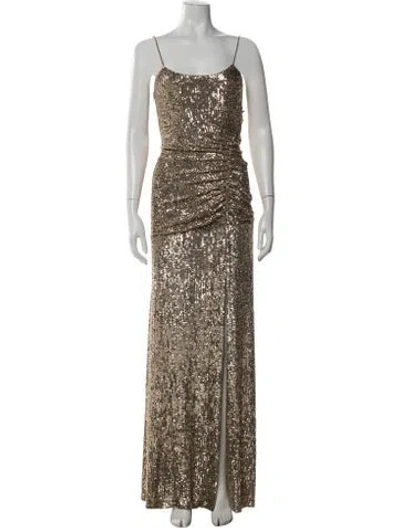 Pre-owned Dundas Printed Long Dress In Gold