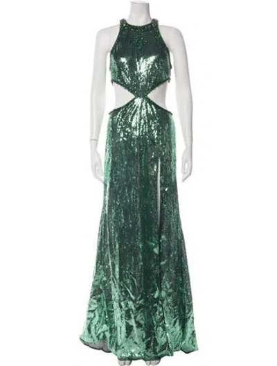 Pre-owned Dundas Printed Long Dress In Green