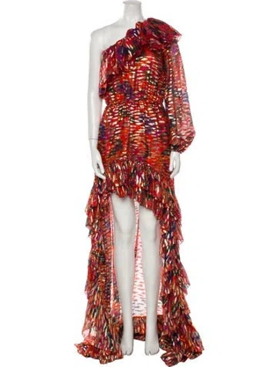 Pre-owned Dundas Printed Long Dress In Red