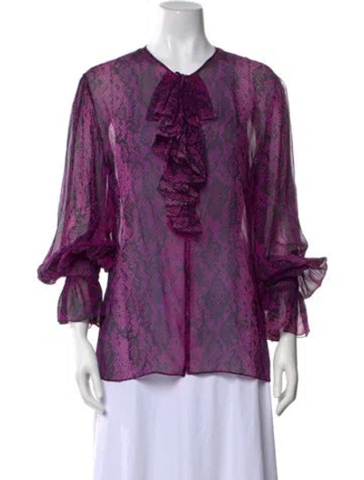 Pre-owned Dundas Silk Animal Print Blouse In Purple