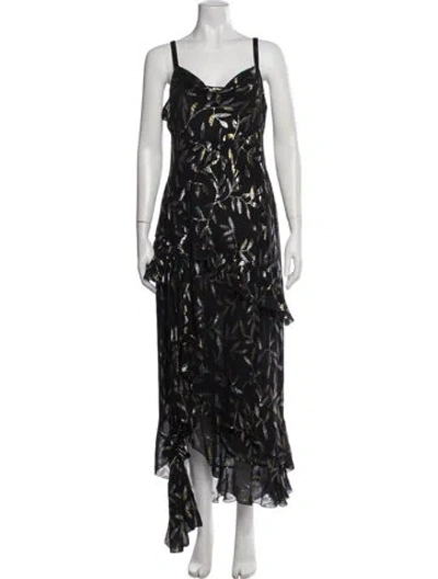 Pre-owned Dundas Silk Long Dress In Black