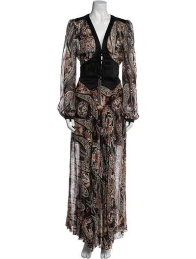 Pre-owned Dundas Silk Long Dress In Brown