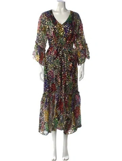Pre-owned Dundas Silk Long Dress In Multi