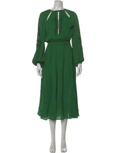 Pre-owned Dundas Silk Midi Length Dress In Green