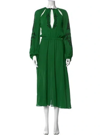Pre-owned Dundas Silk Midi Length Dress In Green