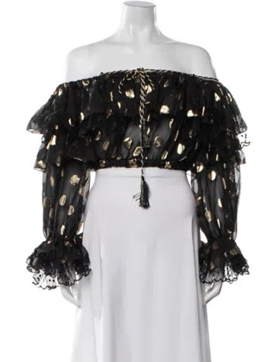 Pre-owned Dundas Silk Polka Dot Print Crop Top In Black