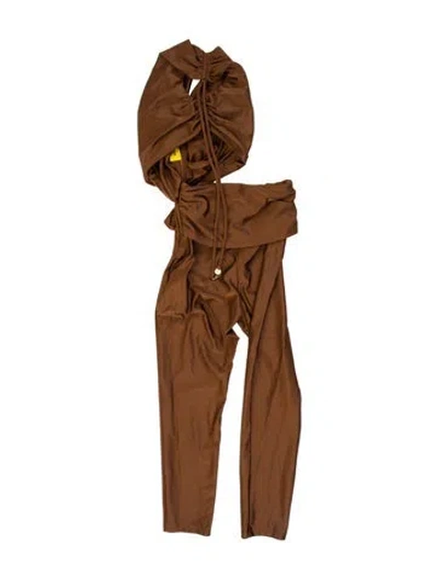 Pre-owned Dundas Strapless Jumpsuit In Brown