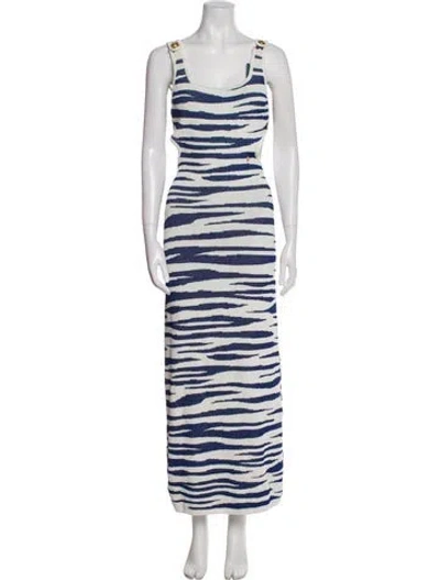 Pre-owned Dundas Striped Long Dress In Blue